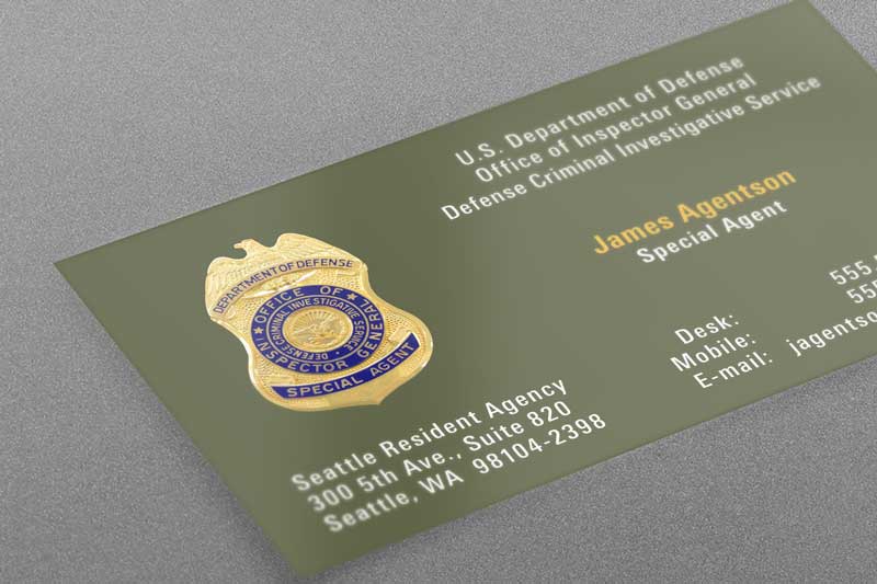 Defense Criminal Investigative Service (DCIS) Special Agent business card with premium finish